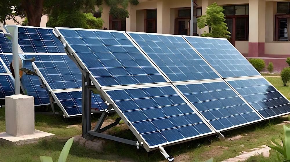 Technicians fitting solar panels under California sun
