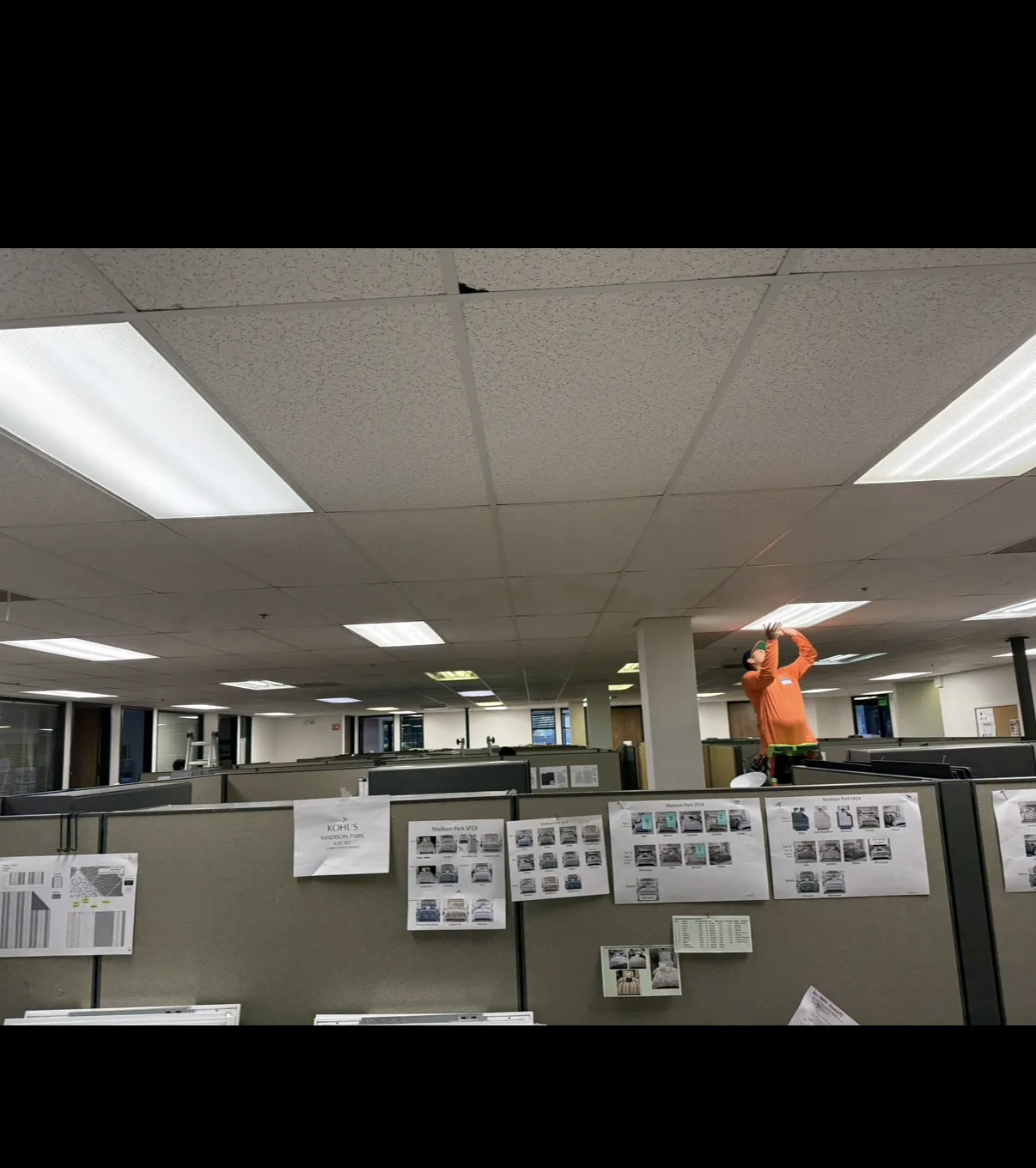 Commercial office lighting before LED retrofit work